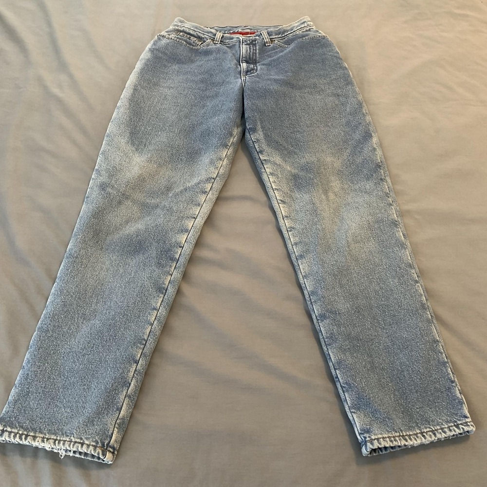 L.L.Bean Double L Jeans Womens 12 Blue High Rise Relaxed Straight Fleece‎ Lined
